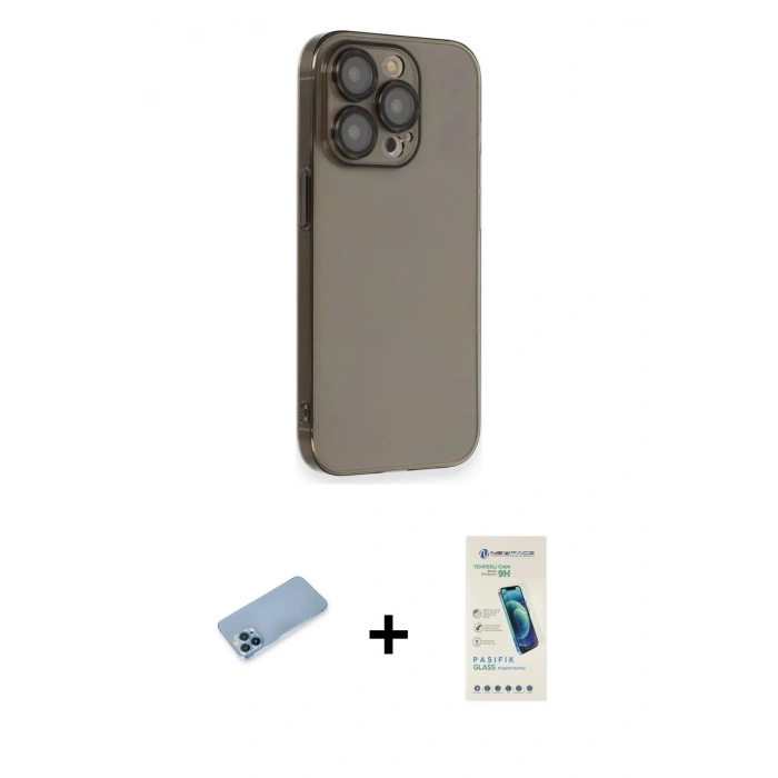 MARSİLYAN™- iPhone 13 Pro Max Kılıf Siluet Minimal Özel Seri - Şeffaf Pasifik Cam Ekran Koruyucu + Shine Kamera Lens Koruma Cam - MI