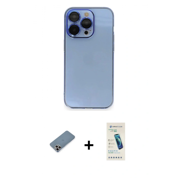 MARSİLYAN™- iPhone 13 Pro Max Kılıf Siluet Minimal Özel Seri - Şeffaf Pasifik Cam Ekran Koruyucu + Metal Kamera Lens Koruma Cam - MR