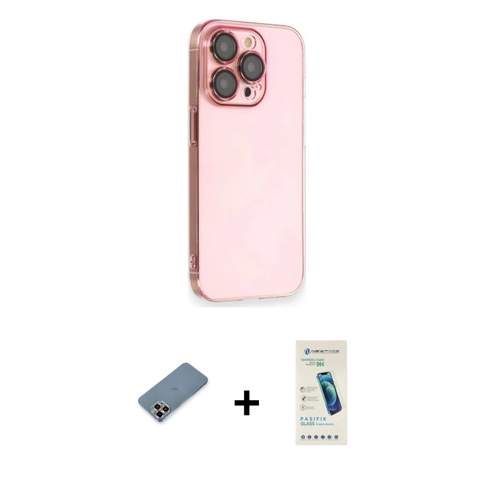 MARSİLYAN™- iPhone 13 Pro Max Kılıf Siluet Minimal Özel Seri - Şeffaf Pasifik Cam Ekran Koruyucu + Metal Kamera Lens Koruma Cam - MR