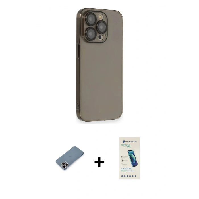MARSİLYAN™- iPhone 13 Pro Max Kılıf Siluet Minimal Özel Seri - Şeffaf Pasifik Cam Ekran Koruyucu + Metal Kamera Lens Koruma Cam - MR