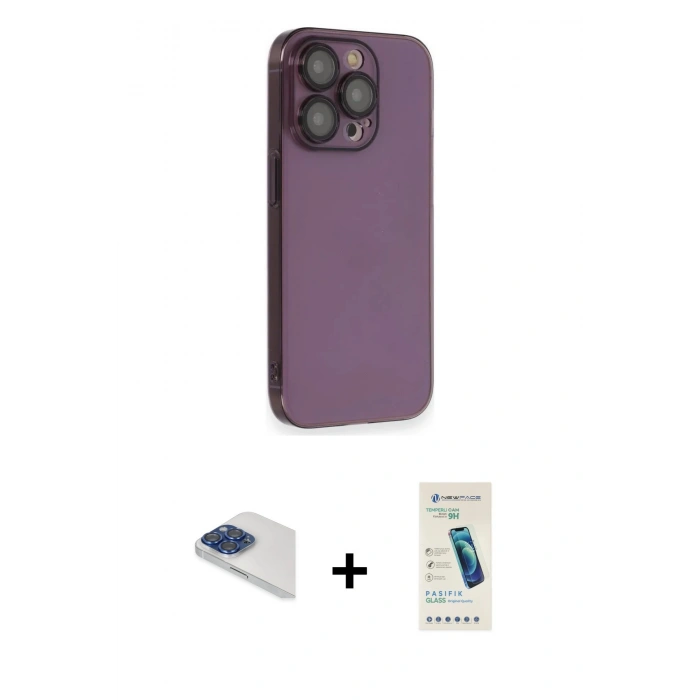 MARSİLYAN™- iPhone 13 Pro Max Kılıf Siluet Minimal Özel Seri - Şeffaf Pasifik Cam Ekran Koruyucu + Pers Alüminyum Kamera Lens - LT