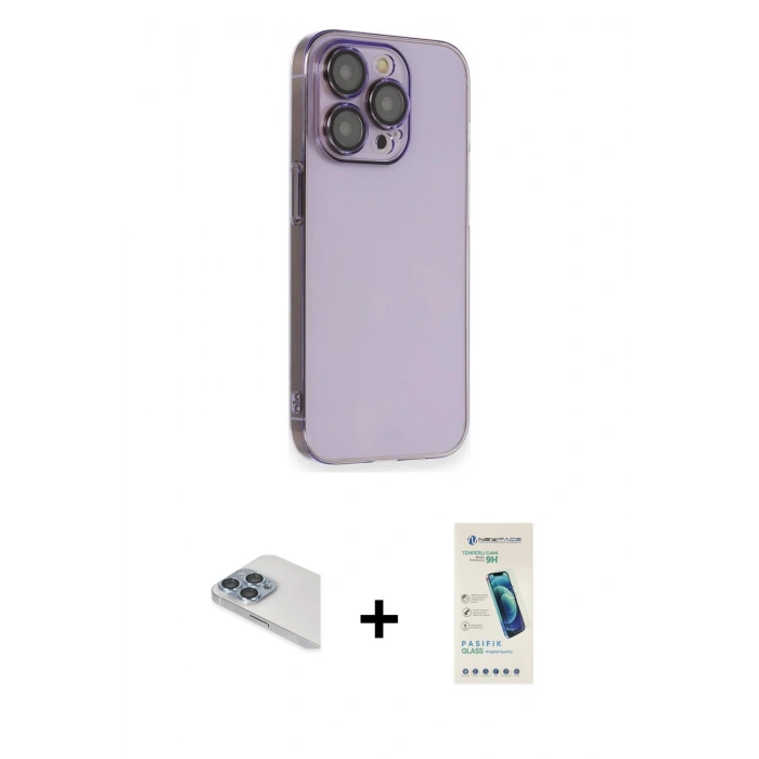 MARSİLYAN™- iPhone 13 Pro Max Kılıf Siluet Minimal Özel Seri - Şeffaf Pasifik Cam Ekran Koruyucu + Pers Alüminyum Kamera Lens - SABE