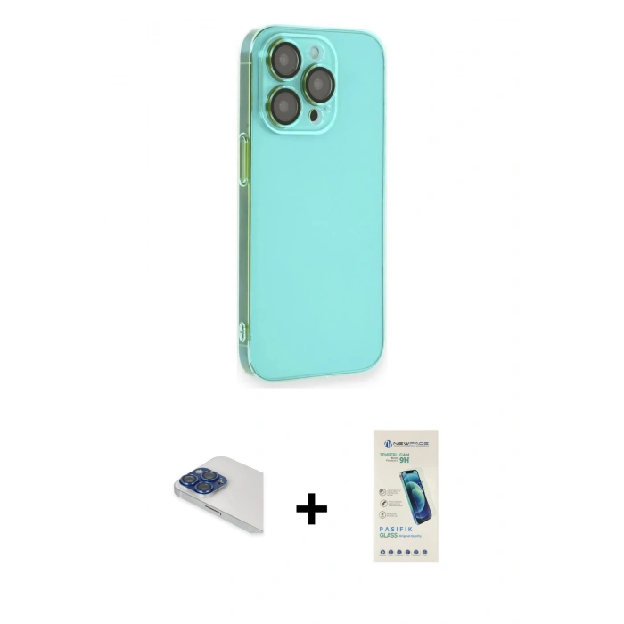 MARSİLYAN™- iPhone 13 Pro Max Kılıf Siluet Minimal Özel Seri - Şeffaf Pasifik Cam Ekran Koruyucu + Pers Alüminyum Kamera Lens - LT
