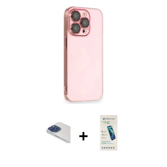 MARSİLYAN™- iPhone 13 Pro Max Kılıf Siluet Minimal Özel Seri - Şeffaf Pasifik Cam Ekran Koruyucu + Pers Alüminyum Kamera Lens - LT
