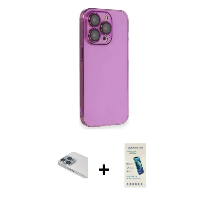 MARSİLYAN™- iPhone 13 Pro Max Kılıf Siluet Minimal Özel Seri - Şeffaf Pasifik Cam Ekran Koruyucu + Pers Alüminyum Kamera Lens - SABE
