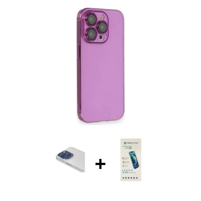 MARSİLYAN™- iPhone 13 Pro Max Kılıf Siluet Minimal Özel Seri - Şeffaf Pasifik Cam Ekran Koruyucu + Pers Alüminyum Kamera Lens - LT