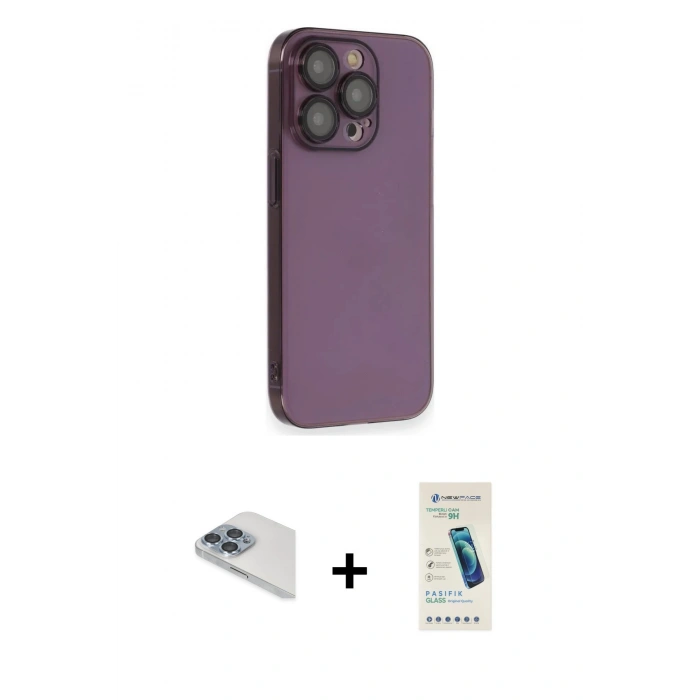 MARSİLYAN™- iPhone 13 Pro Max Kılıf Siluet Minimal Özel Seri - Şeffaf Pasifik Cam Ekran Koruyucu + Pers Alüminyum Kamera Lens - SABE