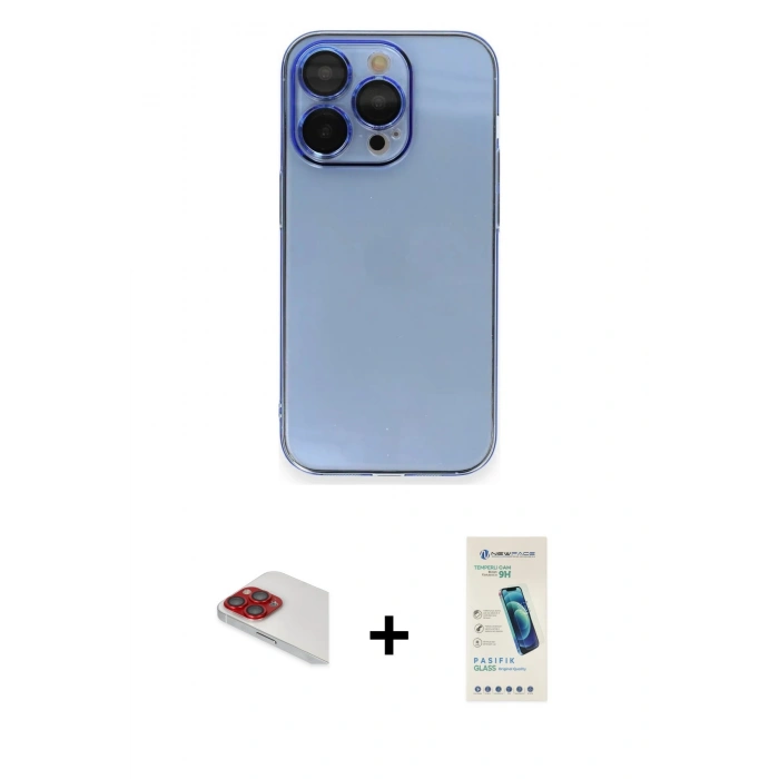 MARSİLYAN™- iPhone 13 Pro Max Kılıf Siluet Minimal Özel Seri - Şeffaf Pasifik Cam Ekran Koruyucu + Pers Alüminyum Kamera Lens - KI