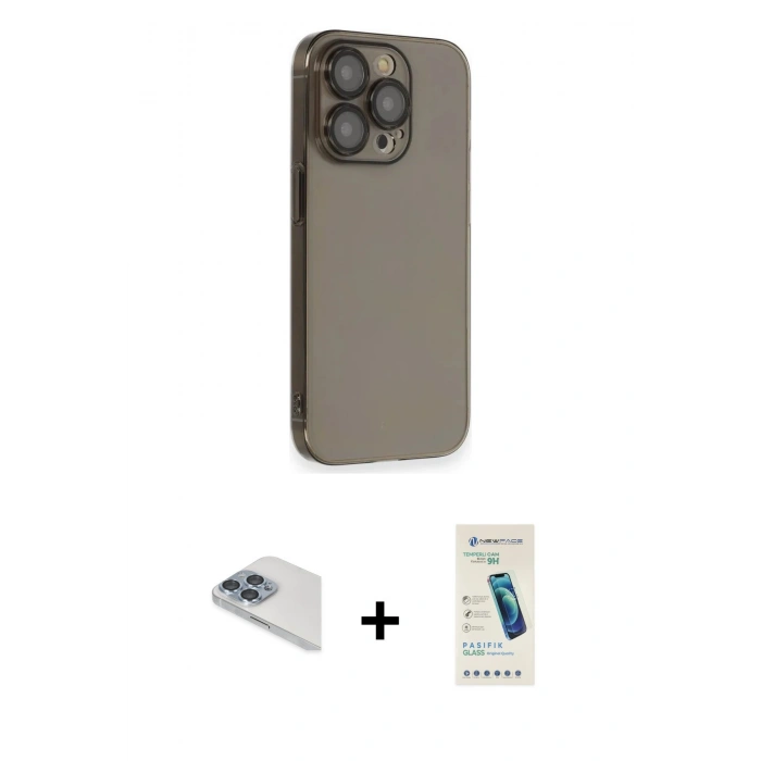MARSİLYAN™- iPhone 13 Pro Max Kılıf Siluet Minimal Özel Seri - Şeffaf Pasifik Cam Ekran Koruyucu + Pers Alüminyum Kamera Lens - SABE