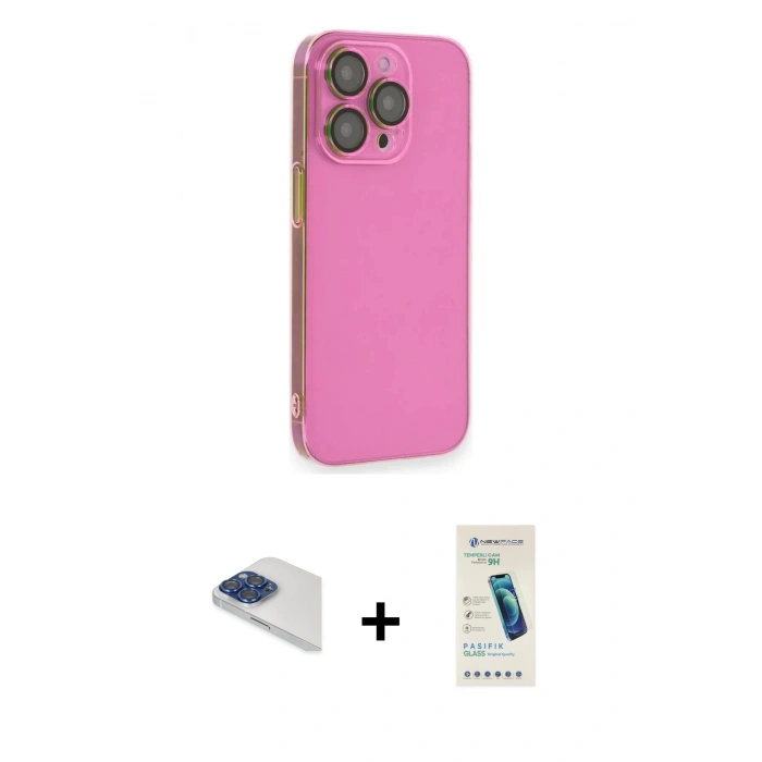 MARSİLYAN™- iPhone 13 Pro Max Kılıf Siluet Minimal Özel Seri - Şeffaf Pasifik Cam Ekran Koruyucu + Pers Alüminyum Kamera Lens - LT