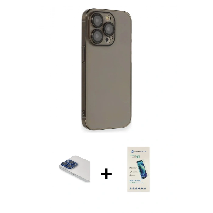 MARSİLYAN™- iPhone 13 Pro Max Kılıf Siluet Minimal Özel Seri - Şeffaf Pasifik Cam Ekran Koruyucu + Pers Alüminyum Kamera Lens - LT