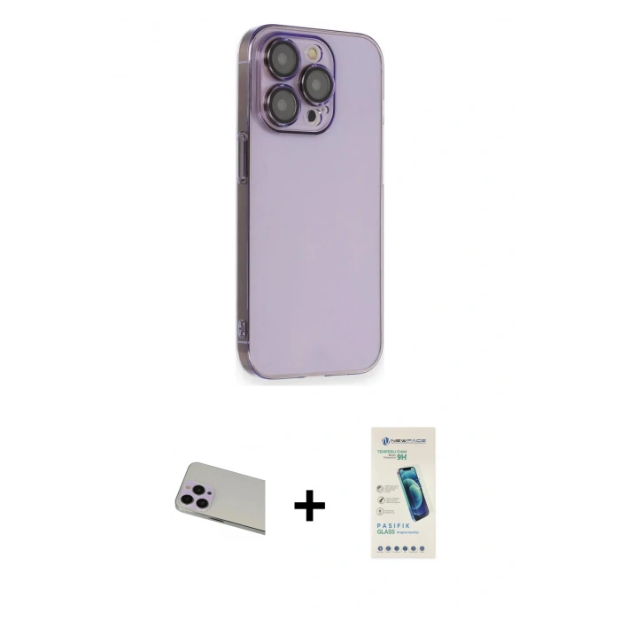 MARSİLYAN™- iPhone 13 Pro Max Kılıf Siluet Minimal Özel Seri - Şeffaf Pasifik Cam Ekran Koruyucu + Rainbow Kamera Lens Koruma Cam - MR