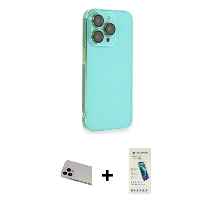 MARSİLYAN™- iPhone 13 Pro Max Kılıf Siluet Minimal Özel Seri - Şeffaf Pasifik Cam Ekran Koruyucu + Rainbow Kamera Lens Koruma Cam - MR