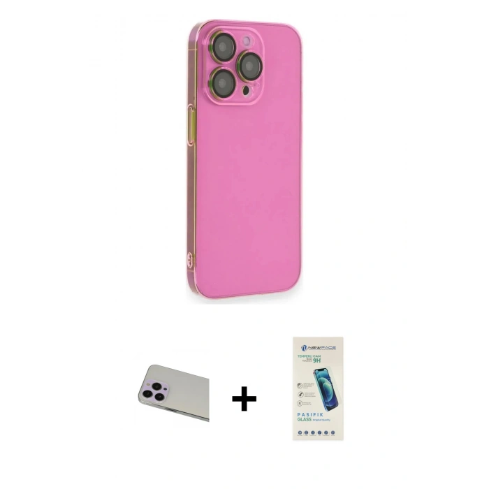 MARSİLYAN™- iPhone 13 Pro Max Kılıf Siluet Minimal Özel Seri - Şeffaf Pasifik Cam Ekran Koruyucu + Rainbow Kamera Lens Koruma Cam - MR