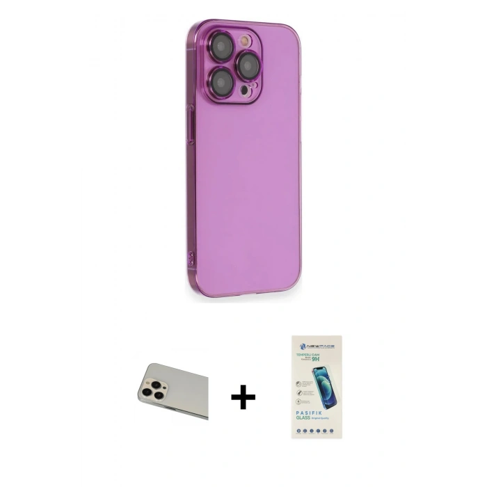 MARSİLYAN™- iPhone 13 Pro Max Kılıf Siluet Minimal Özel Seri - Şeffaf Pasifik Cam Ekran Koruyucu + Rainbow Kamera Lens Koruma Cam - REGD