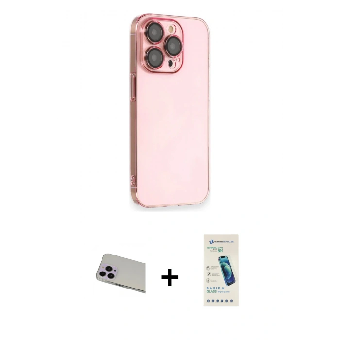 MARSİLYAN™- iPhone 13 Pro Max Kılıf Siluet Minimal Özel Seri - Şeffaf Pasifik Cam Ekran Koruyucu + Rainbow Kamera Lens Koruma Cam - MR