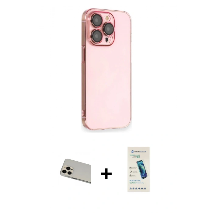 MARSİLYAN™- iPhone 13 Pro Max Kılıf Siluet Minimal Özel Seri - Şeffaf Pasifik Cam Ekran Koruyucu + Rainbow Kamera Lens Koruma Cam - REGD
