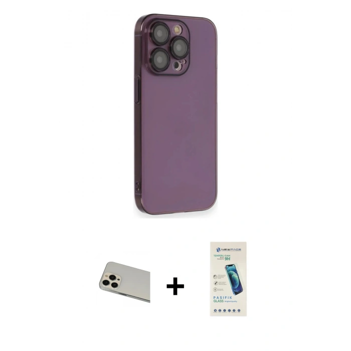 MARSİLYAN™- iPhone 13 Pro Max Kılıf Siluet Minimal Özel Seri - Şeffaf Pasifik Cam Ekran Koruyucu + Rainbow Kamera Lens Koruma Cam - REGD