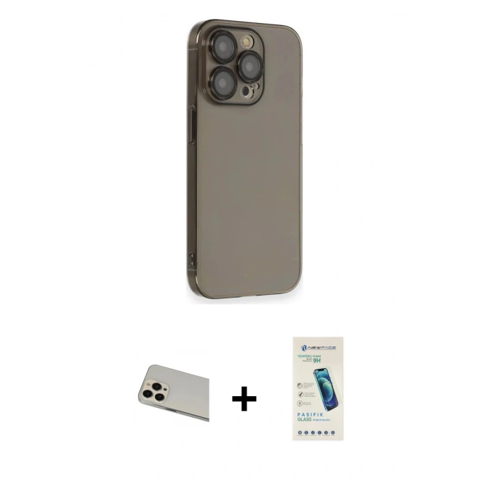 MARSİLYAN™- iPhone 13 Pro Max Kılıf Siluet Minimal Özel Seri - Şeffaf Pasifik Cam Ekran Koruyucu + Rainbow Kamera Lens Koruma Cam - REGD