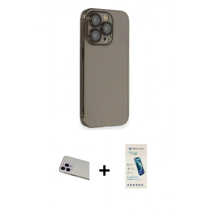 MARSİLYAN™- iPhone 13 Pro Max Kılıf Siluet Minimal Özel Seri - Şeffaf Pasifik Cam Ekran Koruyucu + Rainbow Kamera Lens Koruma Cam - MR