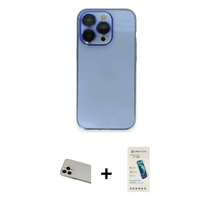 MARSİLYAN™- iPhone 13 Pro Max Kılıf Siluet Minimal Özel Seri - Şeffaf Pasifik Cam Ekran Koruyucu + Rainbow Kamera Lens Koruma Cam - REGD