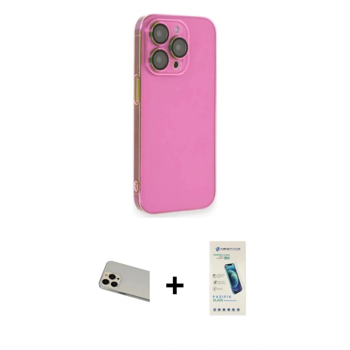 MARSİLYAN™- iPhone 13 Pro Max Kılıf Siluet Minimal Özel Seri - Şeffaf Pasifik Cam Ekran Koruyucu + Rainbow Kamera Lens Koruma Cam - REGD
