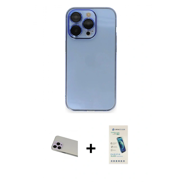 MARSİLYAN™- iPhone 13 Pro Max Kılıf Siluet Minimal Özel Seri - Şeffaf Pasifik Cam Ekran Koruyucu + Rainbow Kamera Lens Koruma Cam - MR