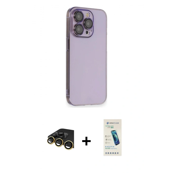 MARSİLYAN™- iPhone 13 Pro Max Kılıf Siluet Minimal Özel Seri - Şeffaf Pasifik Cam Ekran Koruyucu + Raze Metal Kamera Lens - GD