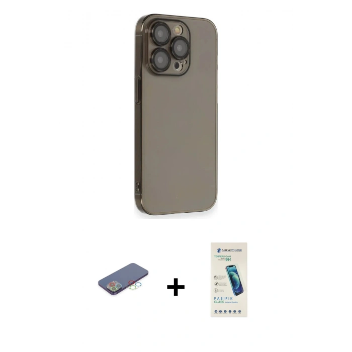 MARSİLYAN™- iPhone 13 Pro Max Kılıf Siluet Minimal Özel Seri - Şeffaf Pasifik Cam Ekran Koruyucu + Renkli Kamera Lens Koruma Cam - MI
