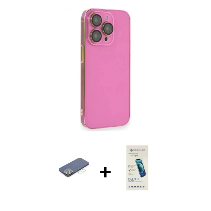 MARSİLYAN™- iPhone 13 Pro Max Kılıf Siluet Minimal Özel Seri - Şeffaf Pasifik Cam Ekran Koruyucu + Renkli Kamera Lens Koruma Cam - YL