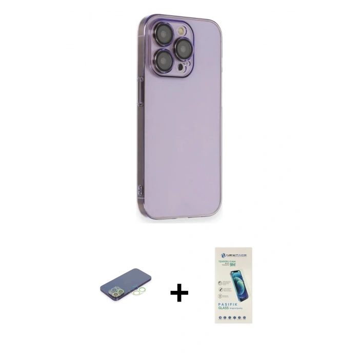 MARSİLYAN™- iPhone 13 Pro Max Kılıf Siluet Minimal Özel Seri - Şeffaf Pasifik Cam Ekran Koruyucu + Renkli Kamera Lens Koruma Cam - YL