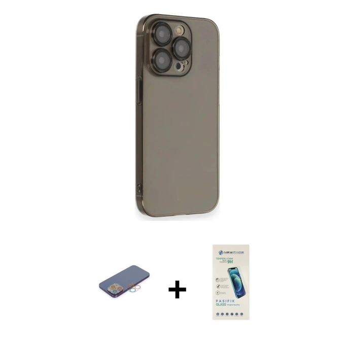 MARSİLYAN™- iPhone 13 Pro Max Kılıf Siluet Minimal Özel Seri - Şeffaf Pasifik Cam Ekran Koruyucu + Renkli Kamera Lens Koruma Cam - PE