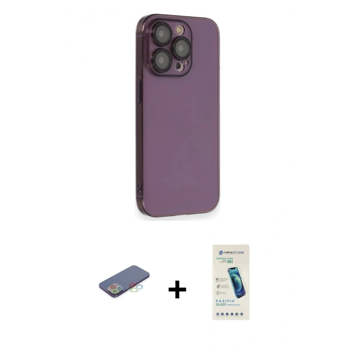 MARSİLYAN™- iPhone 13 Pro Max Kılıf Siluet Minimal Özel Seri - Şeffaf Pasifik Cam Ekran Koruyucu + Renkli Kamera Lens Koruma Cam - MI