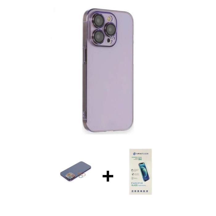 MARSİLYAN™- iPhone 13 Pro Max Kılıf Siluet Minimal Özel Seri - Şeffaf Pasifik Cam Ekran Koruyucu + Renkli Kamera Lens Koruma Cam - PE
