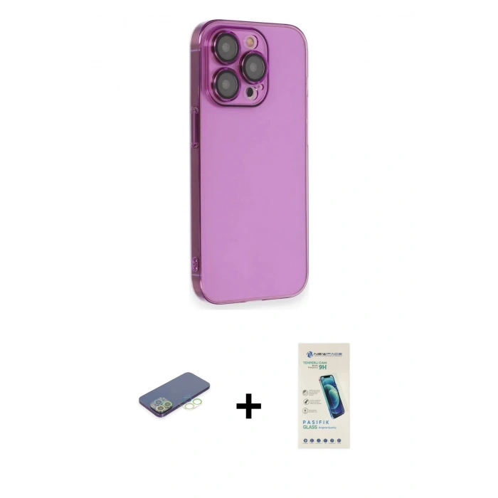 MARSİLYAN™- iPhone 13 Pro Max Kılıf Siluet Minimal Özel Seri - Şeffaf Pasifik Cam Ekran Koruyucu + Renkli Kamera Lens Koruma Cam - YL