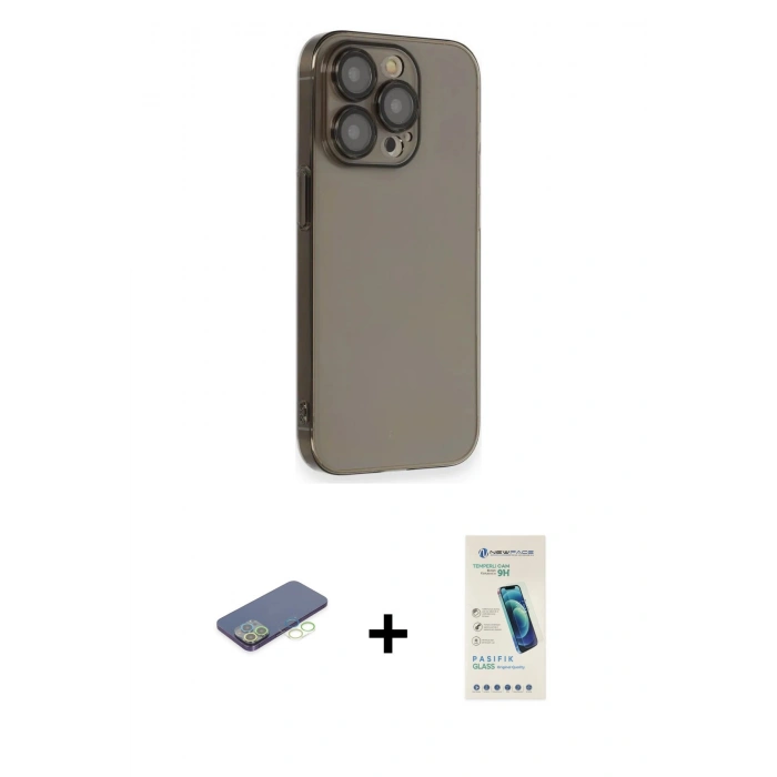 MARSİLYAN™- iPhone 13 Pro Max Kılıf Siluet Minimal Özel Seri - Şeffaf Pasifik Cam Ekran Koruyucu + Renkli Kamera Lens Koruma Cam - YL