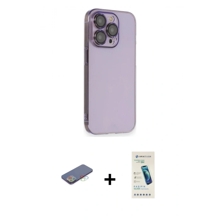 MARSİLYAN™- iPhone 13 Pro Max Kılıf Siluet Minimal Özel Seri - Şeffaf Pasifik Cam Ekran Koruyucu + Renkli Kamera Lens Koruma Cam - MI