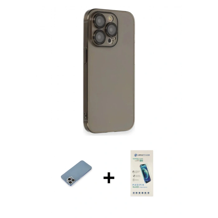 MARSİLYAN™- iPhone 13 Pro Max Kılıf Siluet Minimal Özel Seri - Şeffaf Pasifik Cam Ekran Koruyucu + Shine Kamera Lens Koruma Cam - GI