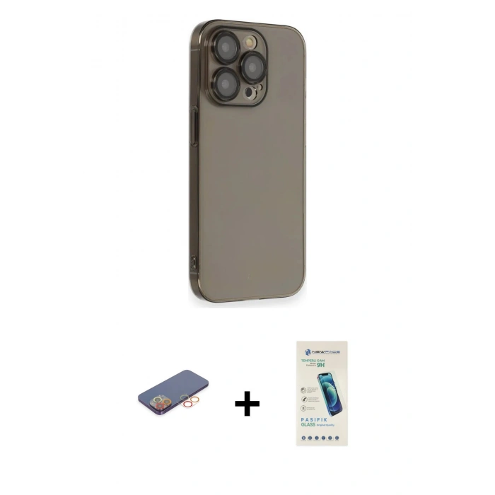 MARSİLYAN™- iPhone 13 Pro Max Kılıf Siluet Minimal Özel Seri - Şeffaf Pasifik Cam Ekran Koruyucu + Renkli Kamera Lens Koruma Cam - TU
