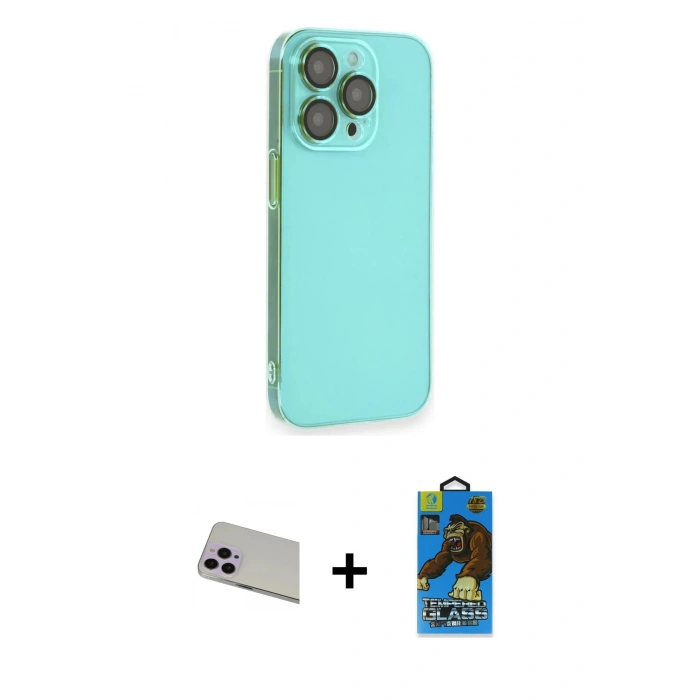 MARSİLYAN™- iPhone 13 Pro Max Kılıf Siluet Minimal Özel Seri - Siyah 18D Cam Ekran Koruyucu + Mor Rainbow Kamera Lens Koruma Cam