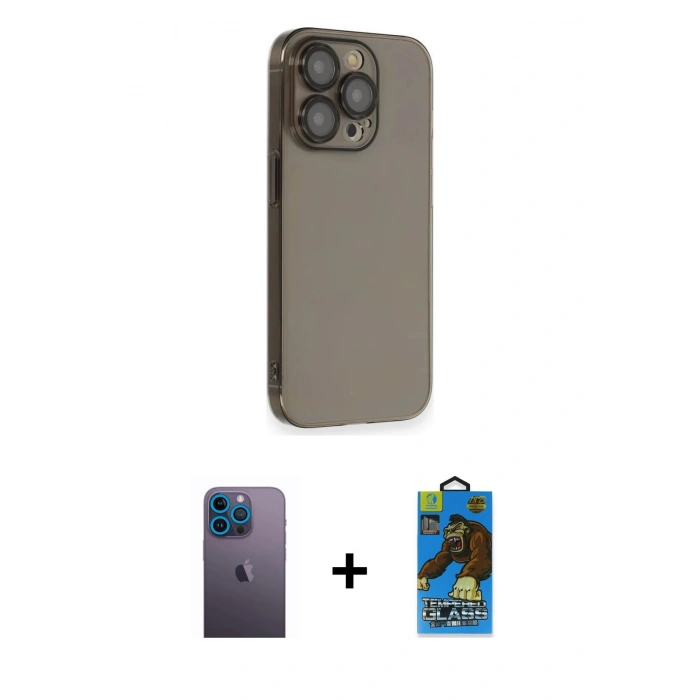 MARSİLYAN™- iPhone 13 Pro Max Kılıf Siluet Minimal Özel Seri - Siyah 18D Cam Ekran Koruyucu + Neon Fosforlu Kamera Lens - MI