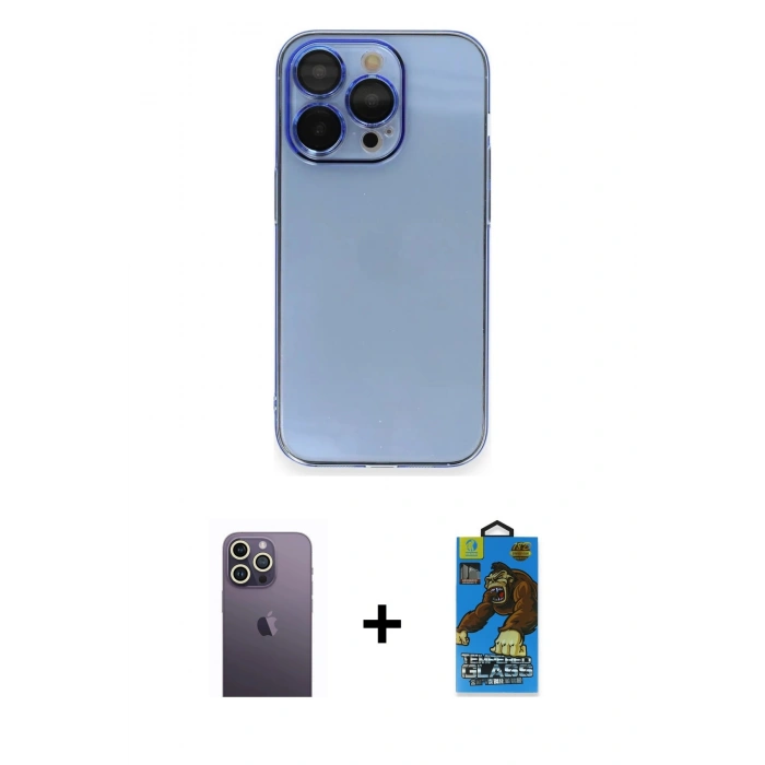 MARSİLYAN™- iPhone 13 Pro Max Kılıf Siluet Minimal Özel Seri - Siyah 18D Cam Ekran Koruyucu + Neon Fosforlu Kamera Lens - BZ