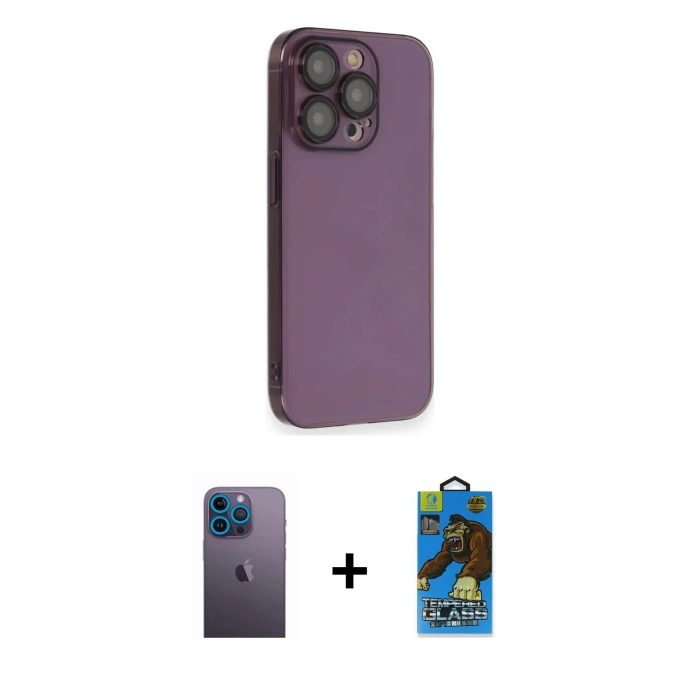 MARSİLYAN™- iPhone 13 Pro Max Kılıf Siluet Minimal Özel Seri - Siyah 18D Cam Ekran Koruyucu + Neon Fosforlu Kamera Lens - MI