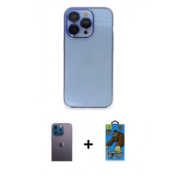 MARSİLYAN™- iPhone 13 Pro Max Kılıf Siluet Minimal Özel Seri - Siyah 18D Cam Ekran Koruyucu + Neon Fosforlu Kamera Lens - MI