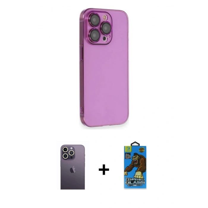 MARSİLYAN™- iPhone 13 Pro Max Kılıf Siluet Minimal Özel Seri - Siyah 18D Cam Ekran Koruyucu + Neon Fosforlu Kamera Lens - BZ