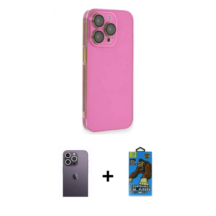 MARSİLYAN™- iPhone 13 Pro Max Kılıf Siluet Minimal Özel Seri - Siyah 18D Cam Ekran Koruyucu + Neon Fosforlu Kamera Lens - BZ