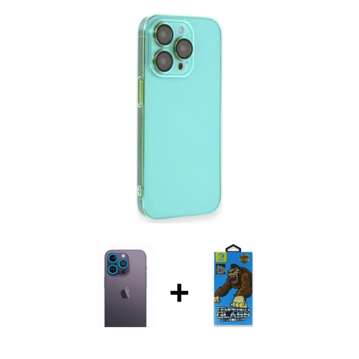 MARSİLYAN™- iPhone 13 Pro Max Kılıf Siluet Minimal Özel Seri - Siyah 18D Cam Ekran Koruyucu + Neon Fosforlu Kamera Lens - MI