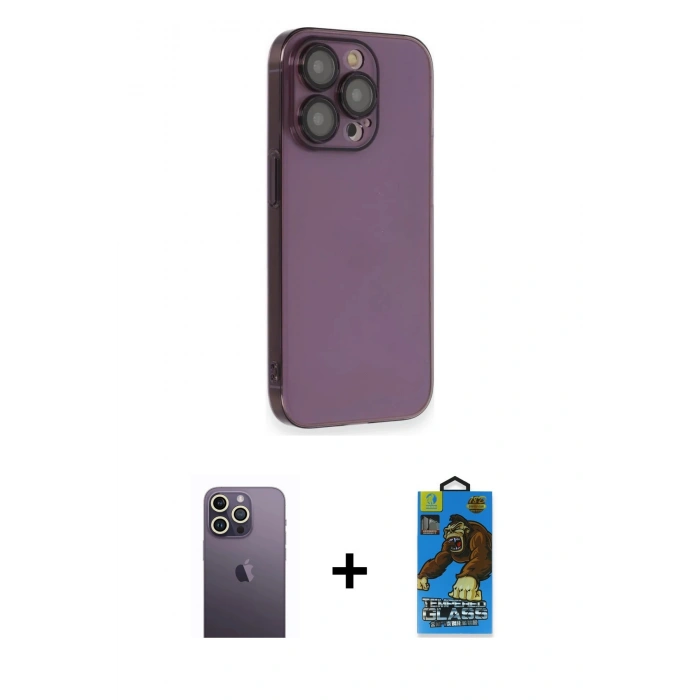MARSİLYAN™- iPhone 13 Pro Max Kılıf Siluet Minimal Özel Seri - Siyah 18D Cam Ekran Koruyucu + Neon Fosforlu Kamera Lens - BZ
