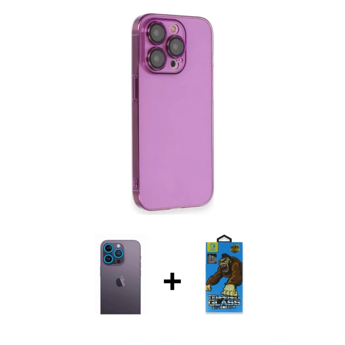 MARSİLYAN™- iPhone 13 Pro Max Kılıf Siluet Minimal Özel Seri - Siyah 18D Cam Ekran Koruyucu + Neon Fosforlu Kamera Lens - MI