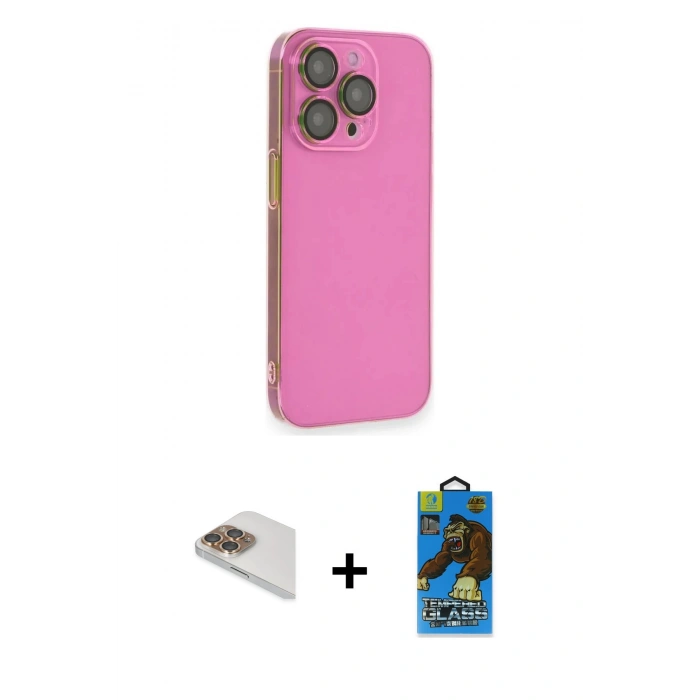 MARSİLYAN™- iPhone 13 Pro Max Kılıf Siluet Minimal Özel Seri - Siyah 18D Cam Ekran Koruyucu + Pers Alüminyum Kamera Lens - GD